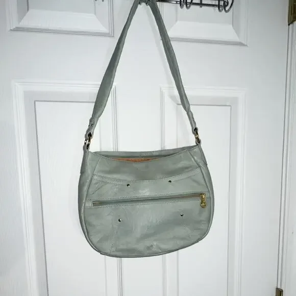 Stone Mountain Light Green Shoulder Bag Gold Hardware Orange Lining Studded - Picture 6 of 7